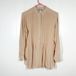 Jacqueline Ferrar Cream 100% Silk Pleated Button Down Blouse Extra Small